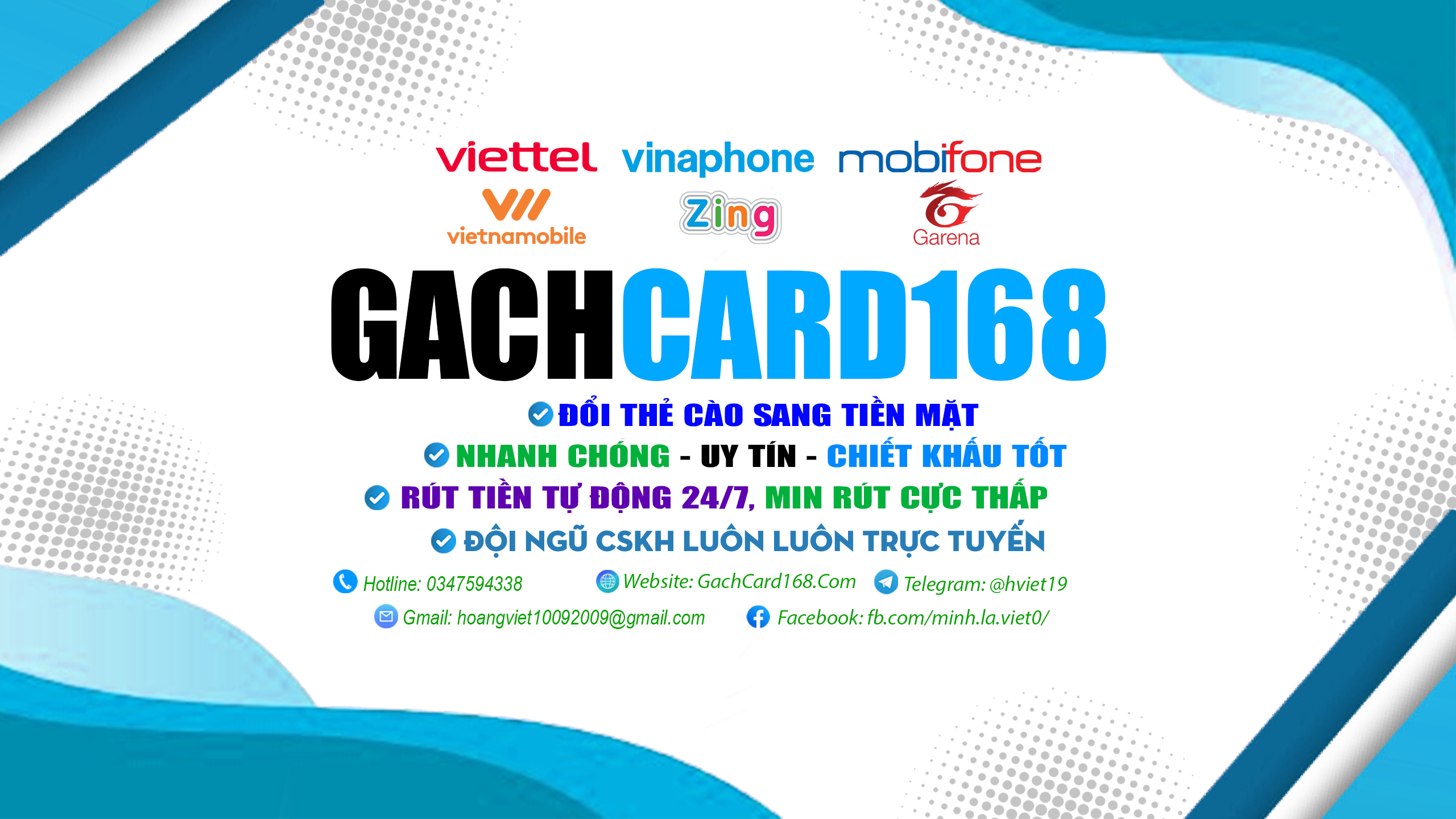 ► Nếu trong quá trình sử dụng có bất kì vấn đề nào quý khách inbox qua telegram @hviet19 Gahcard168 sẽ hỗ trợ quý khách ạ.

► Mọi vấn đề quý khách inbox qua telegram để được hỗ trợ nhanh nhất ạ.

Cập nhật lần cuối ngày 15/08/2024